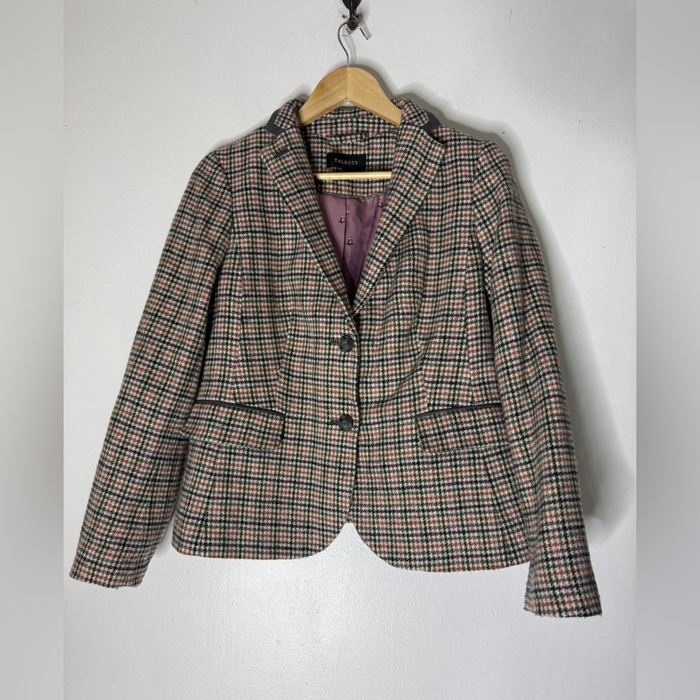 Talbots Pink & Green Houndstooth Blazer